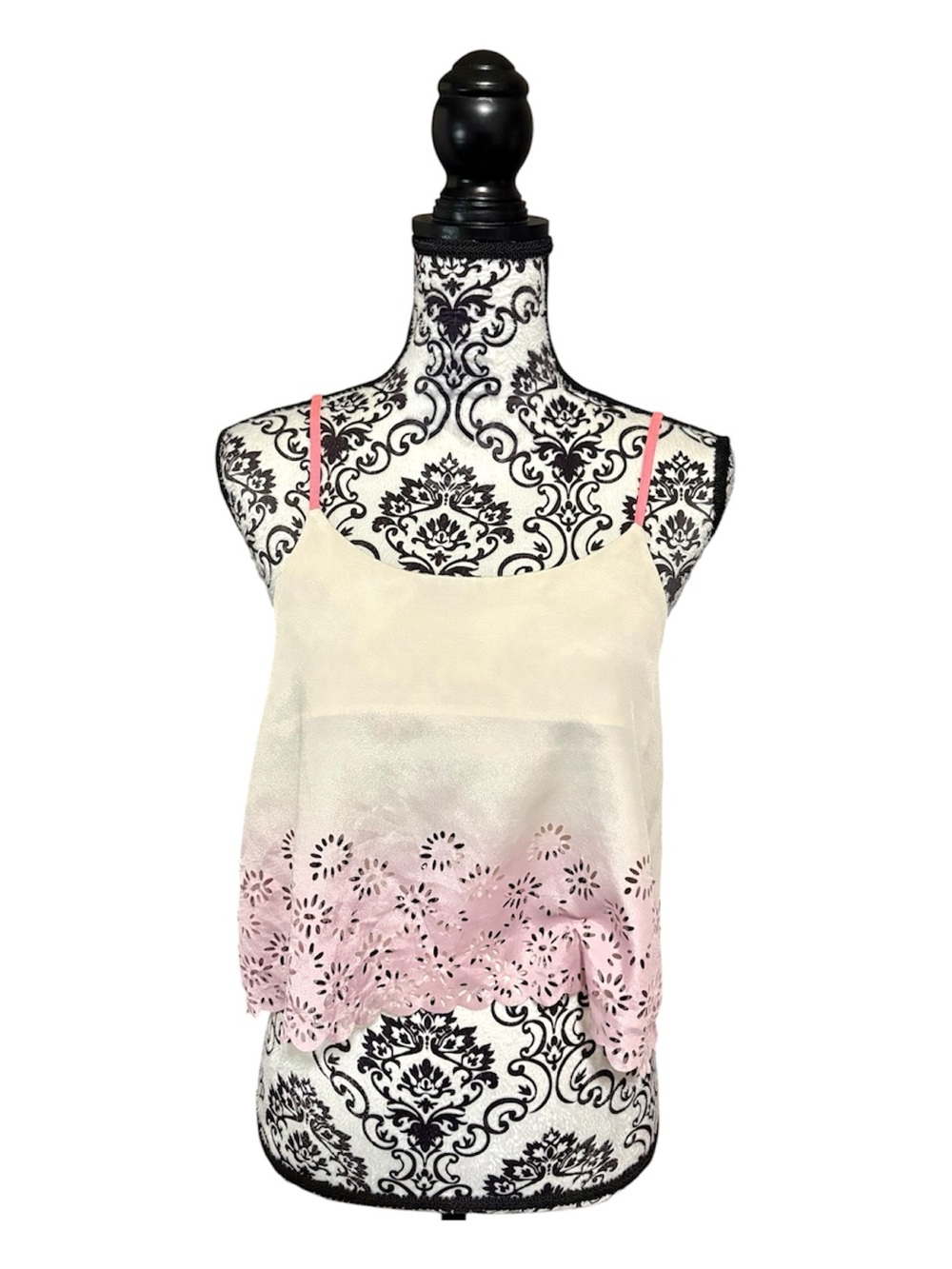 CHANDELIER Cream and Pink Ombre Flowers Cut Cami Top